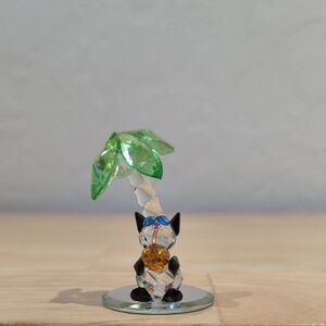 Crystal Cat Figurine with Palm Tree